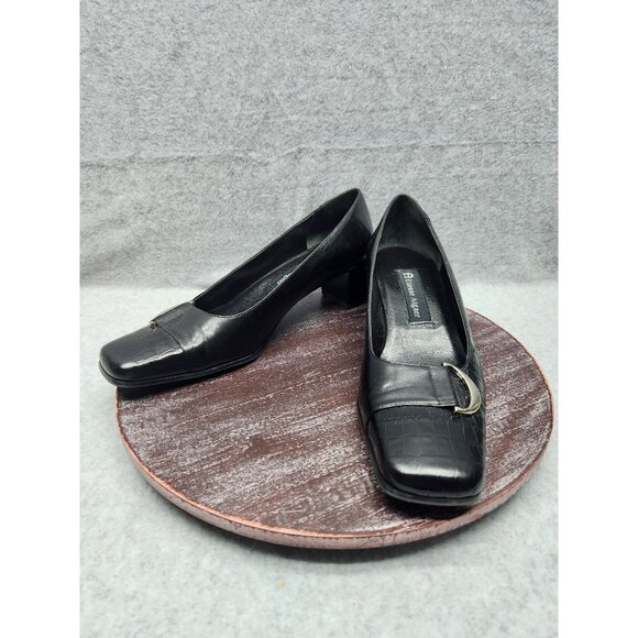 Etienne Aegner Manzoni Womens Black Croc-Embossed Leather Heels Size 8 - Picture 10 of 16